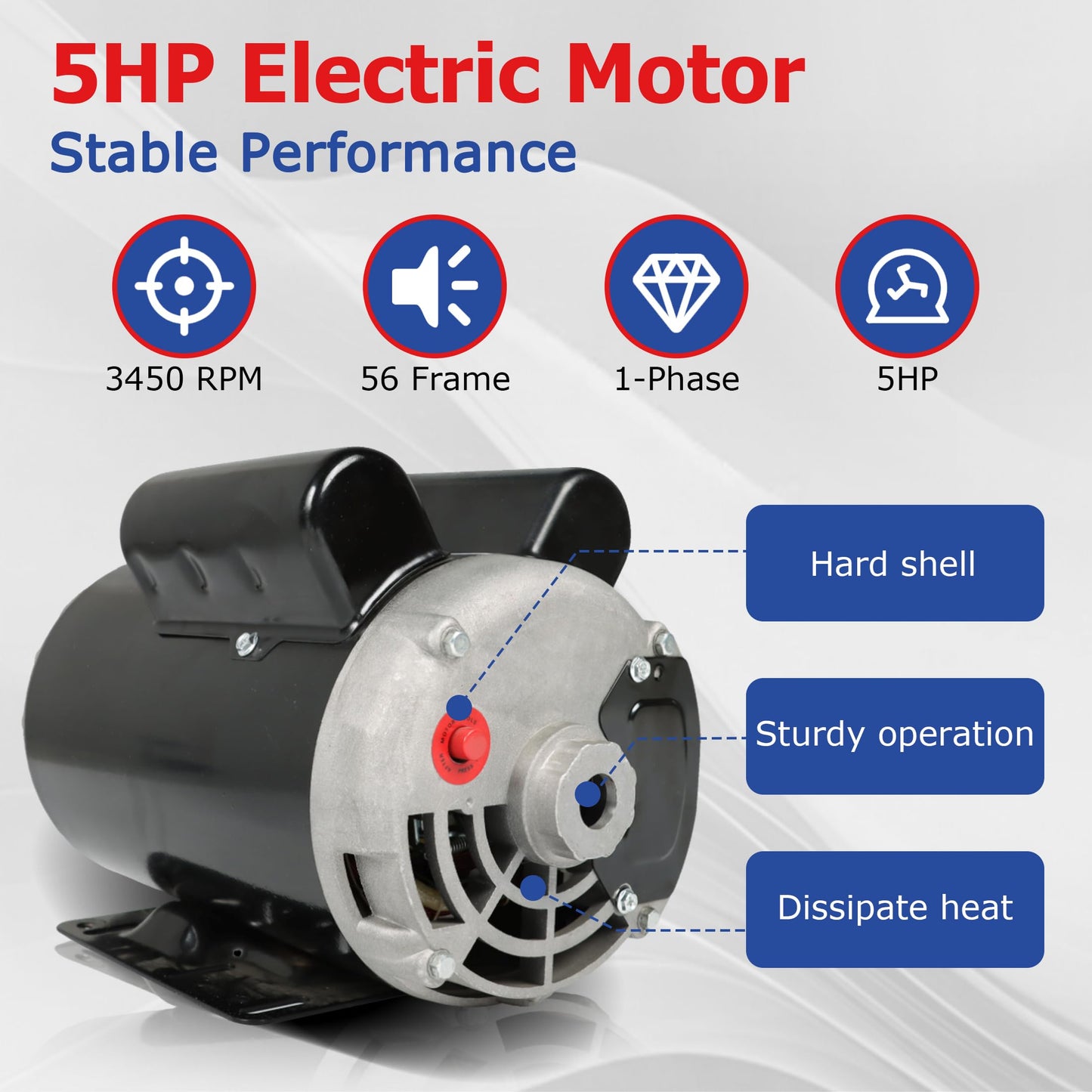 5HP Motor for Compressors 1-Phase Motor 3450 RPM 56 Frame 7/8 inch Shaft 230V