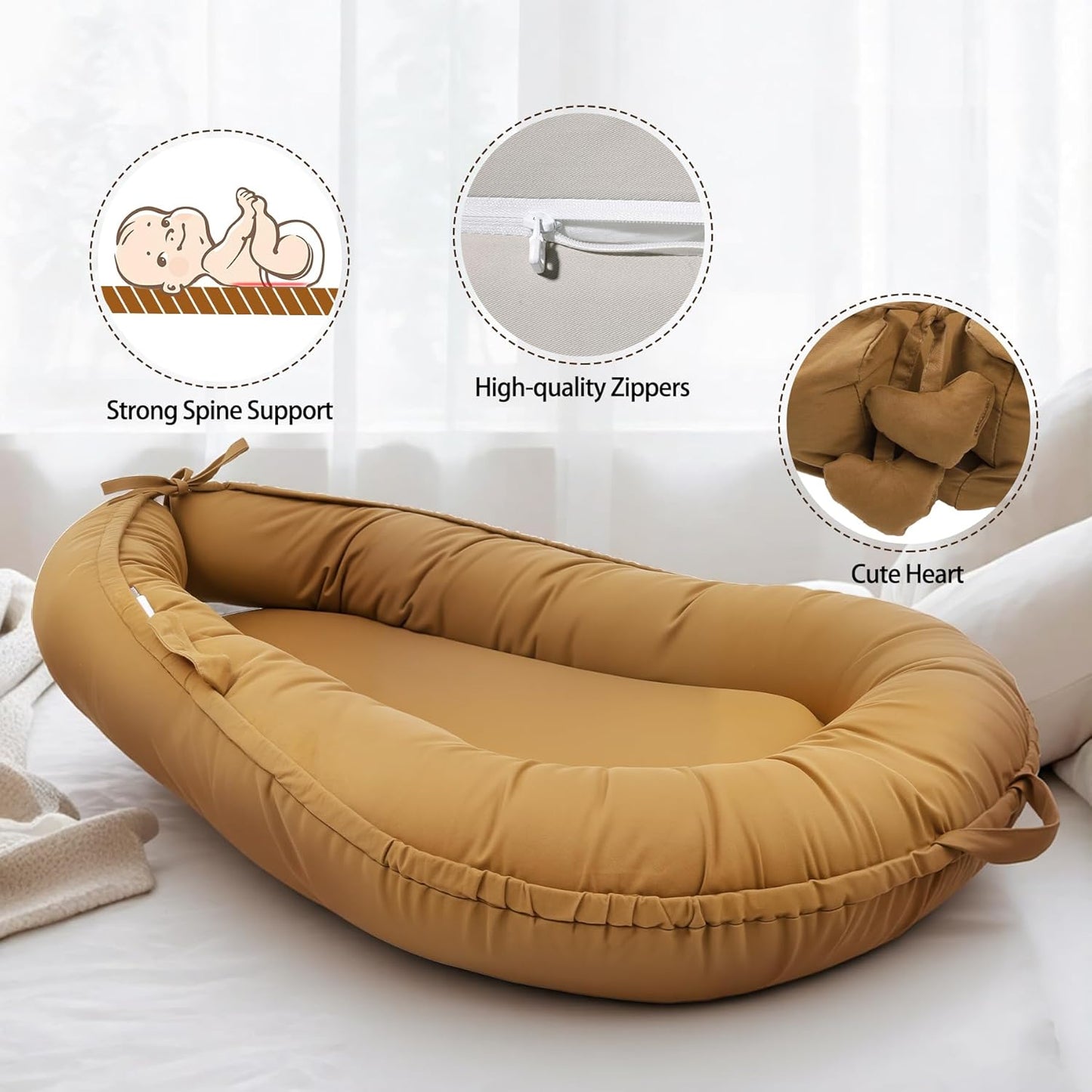 Sienna Baby Lounger - Soft, Breathable Cotton Infant Nest for Newborns 0-24 Months | Portable Travel Essential