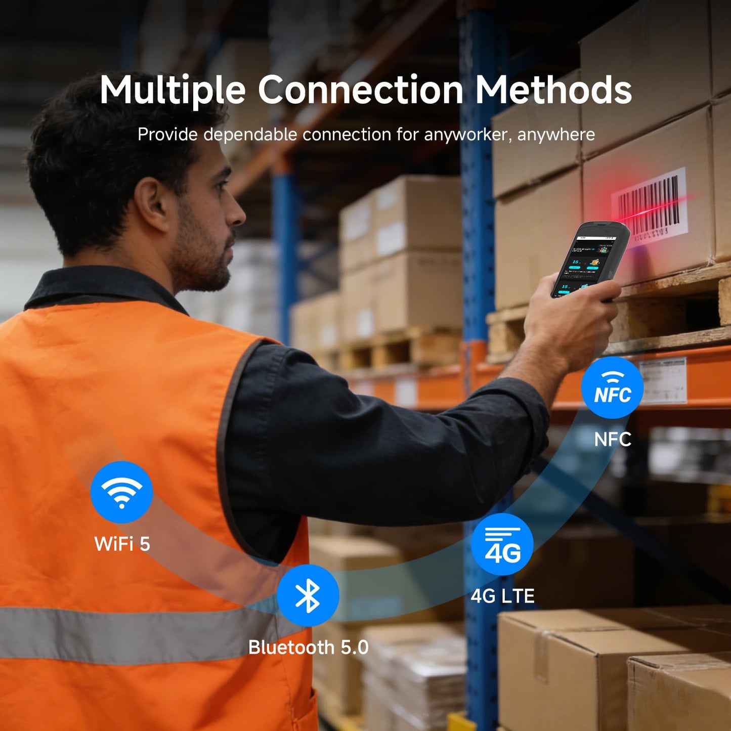 Arrvel Android 15 Barcode Scanner T50C, Zebra SE4710 Rugged Handheld PDA, 5" Touchscreen Industrial Mobile Computer, IP65 Data Terminal w/4G LTE WiFi GPS, Inventory Scanner for Warehouse Logistics WMS