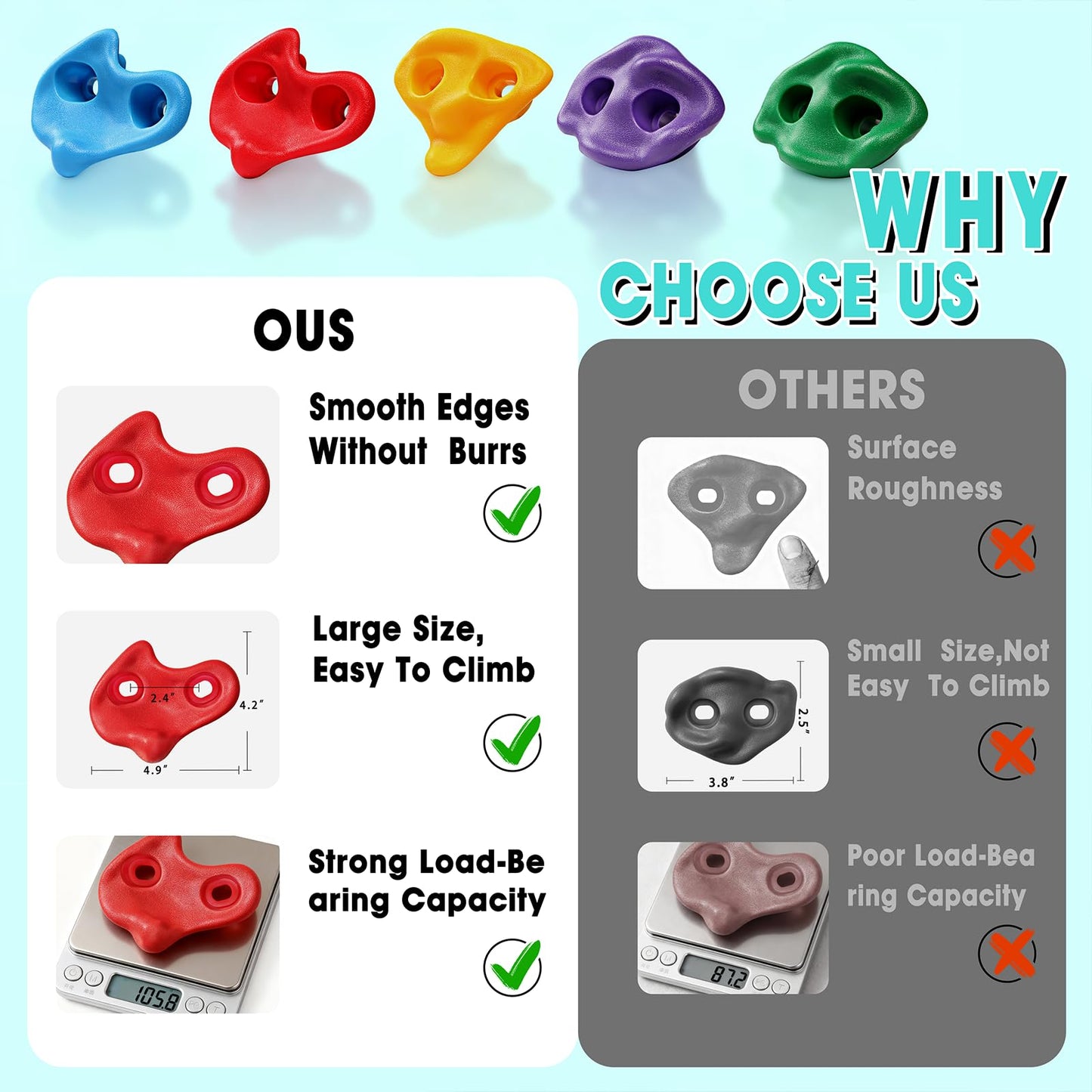 SREHRLY 25 PCS Large Rock Climbing Holds for Kids,Adult Rock Wall Holds Large Climbing Rock Wall Grips for Indoor and Outdoor Playground Play Set with Hardware