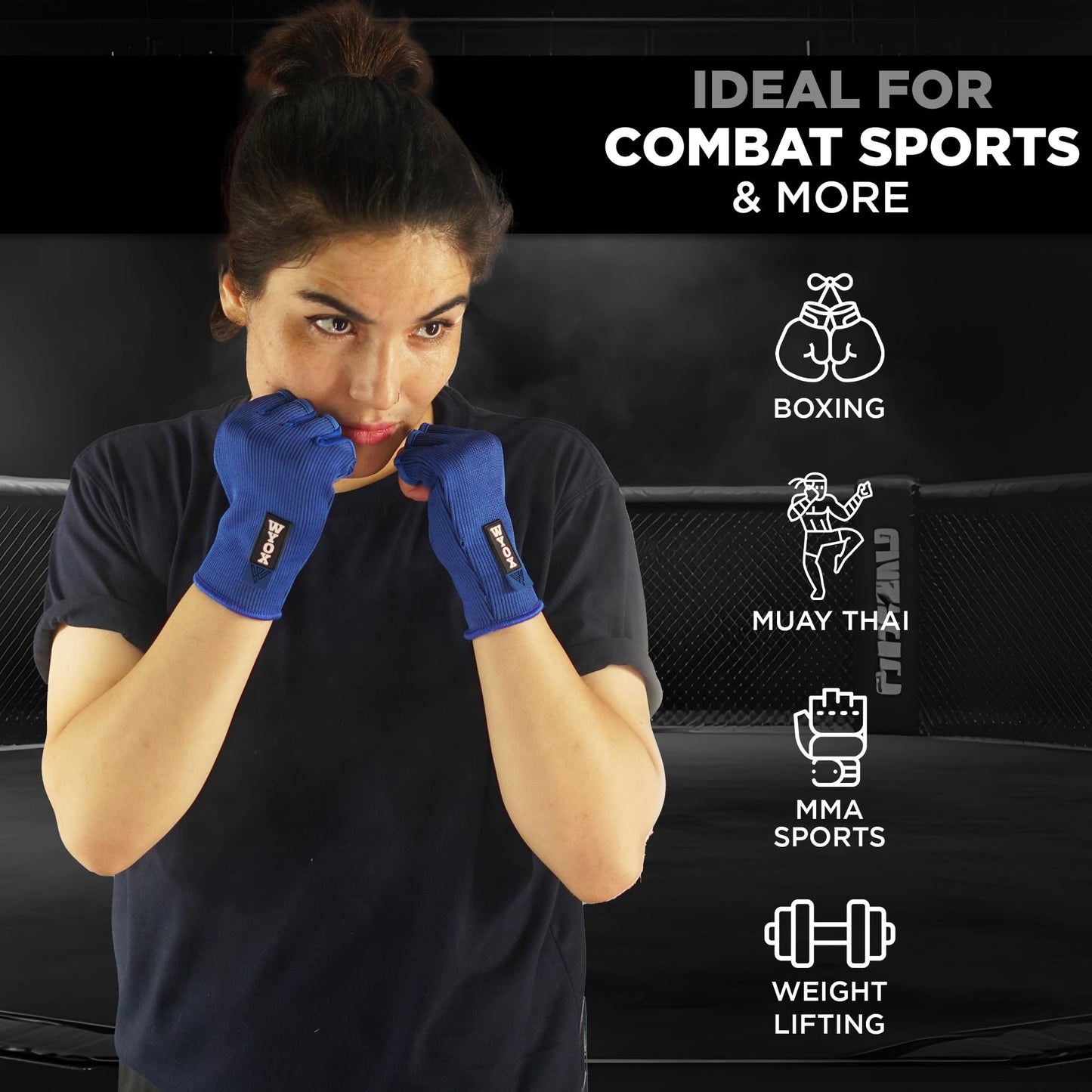 WYOX Inner Glove Hand Wraps for Boxing & Kickboxing — Elasticated Wrist Support, Knuckle Protection for Muay Thai, MMA, Heavy Bag Training (Men & Women)