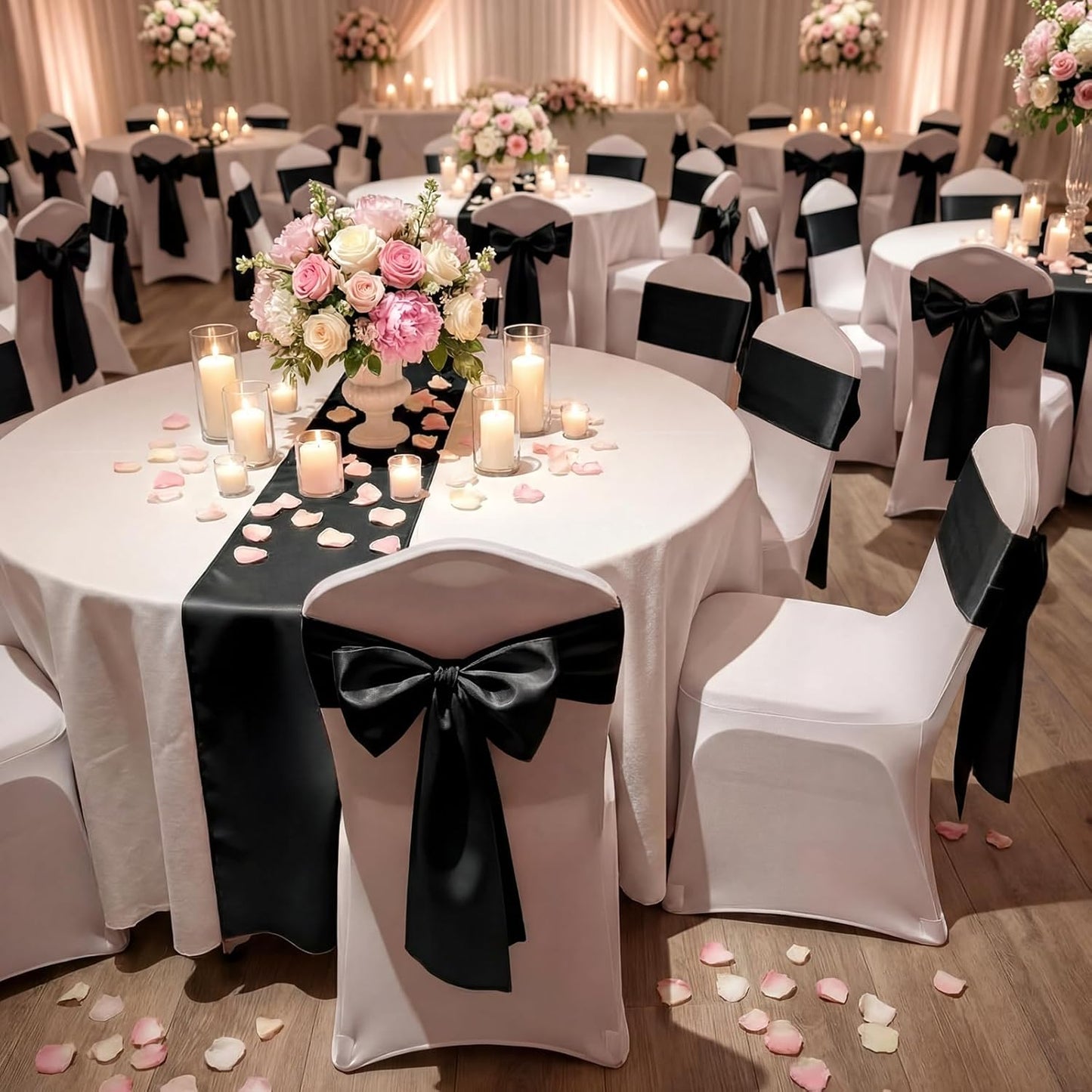 Suncalla Large Satin Bow Decorations - 3 Pcs 2 FT Hanging Wall Decor for Weddings & Parties | Black