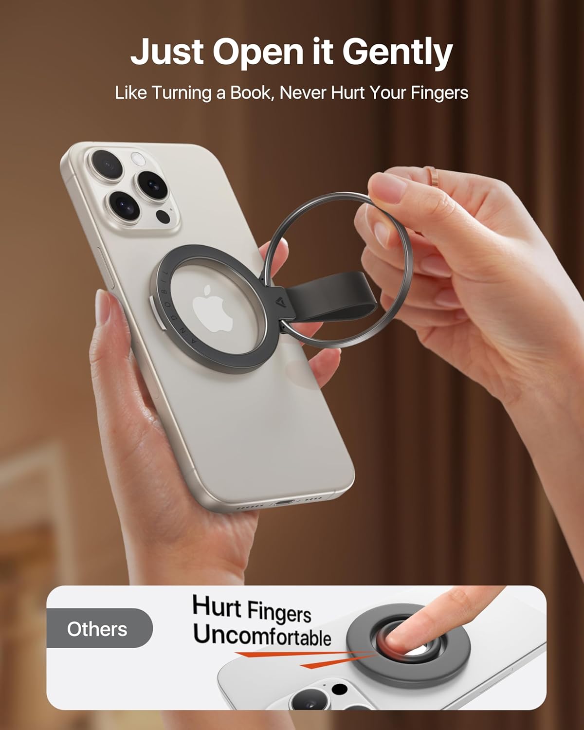 andobil [2026 17 16 15/14/13/12&Android, Unrivaled Stability] Magnetic Phone Grip Holder for MagSafe Ring Stand Holder