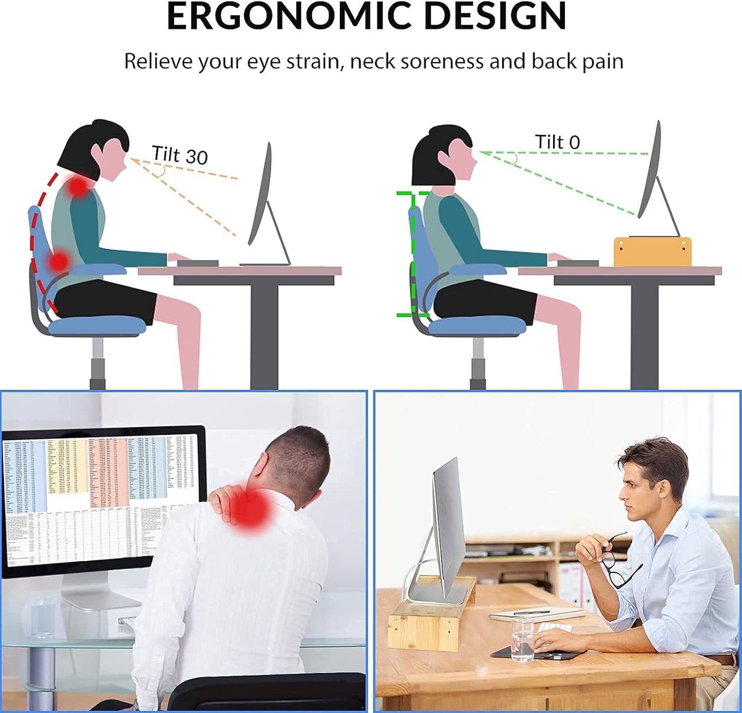 2 15.8 inch KINLINK Solid Wood Monitor Stand Riser, Monitor Riser with Adjustable Height, Computer Riser for Computer