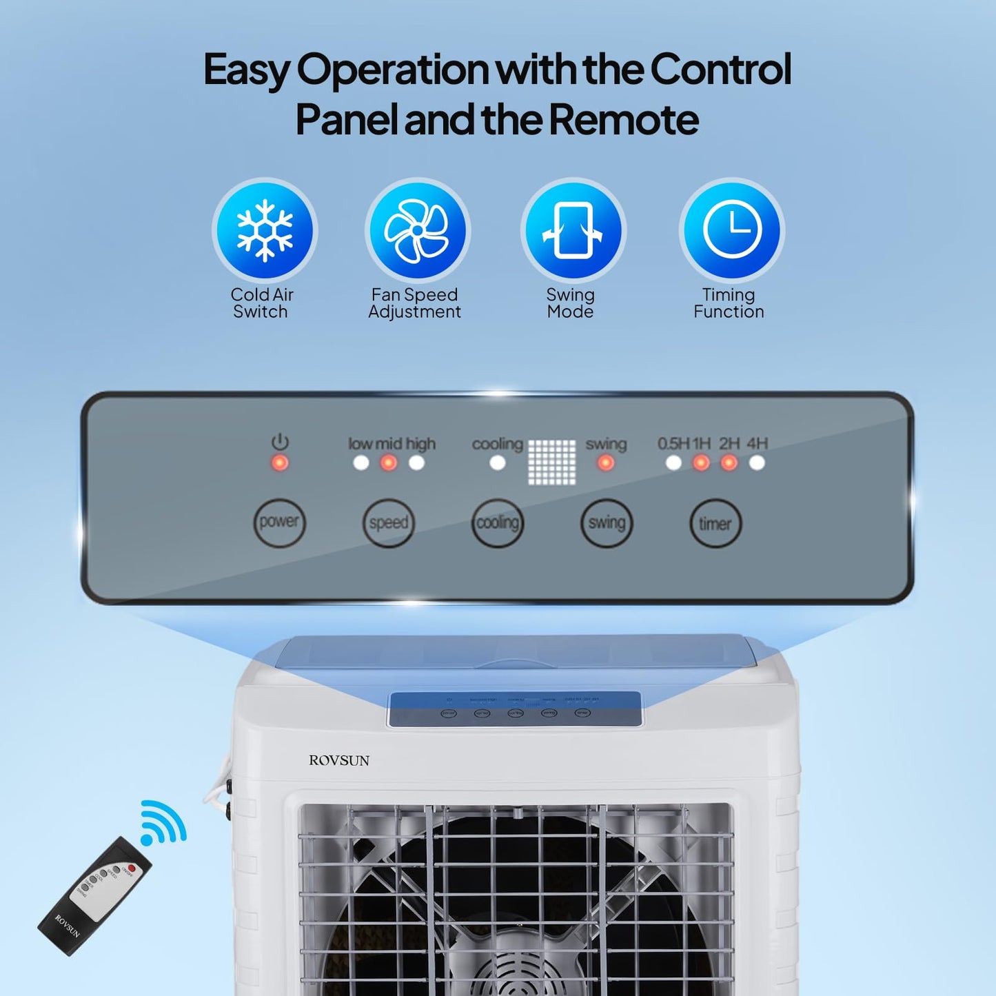 ROVSUN 13.2Gallon Evaporative Air Cooler, 4100CFM Portable Swamp Cooler with Remote Control, Oscillation, 3 Speeds, 7.5H Timer & 50L Water Tank, 3-IN-1 Cooling Fan for Home Office Garage Outdoor
