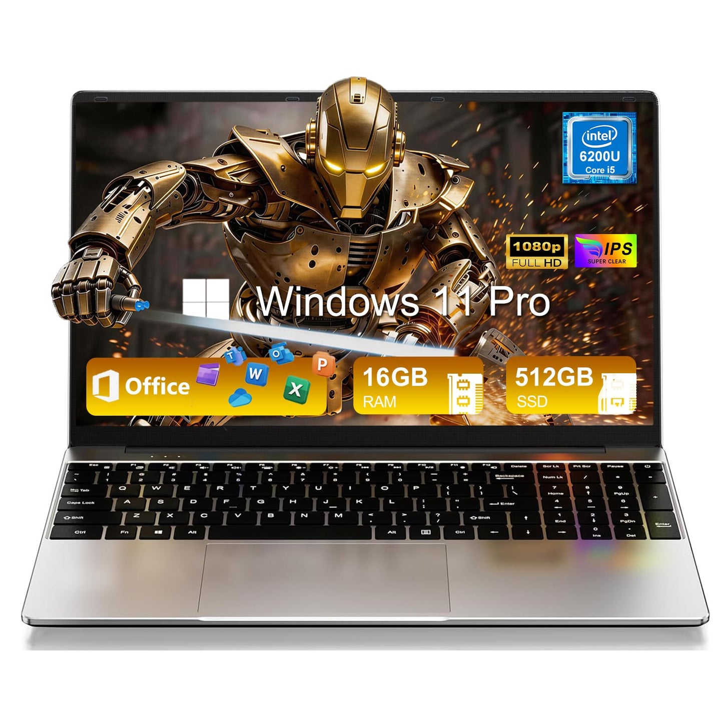 HILLSUSU 2026 Premium 15.6" FHD Business Laptop Computer, 16GB RAM 512GB SSD, Core i5, Windows 11 Pro, Pre-Installed Office, Backlit Keyboard, Numeric Keypad, Slim Student Notebook PC, Gifts for Men
