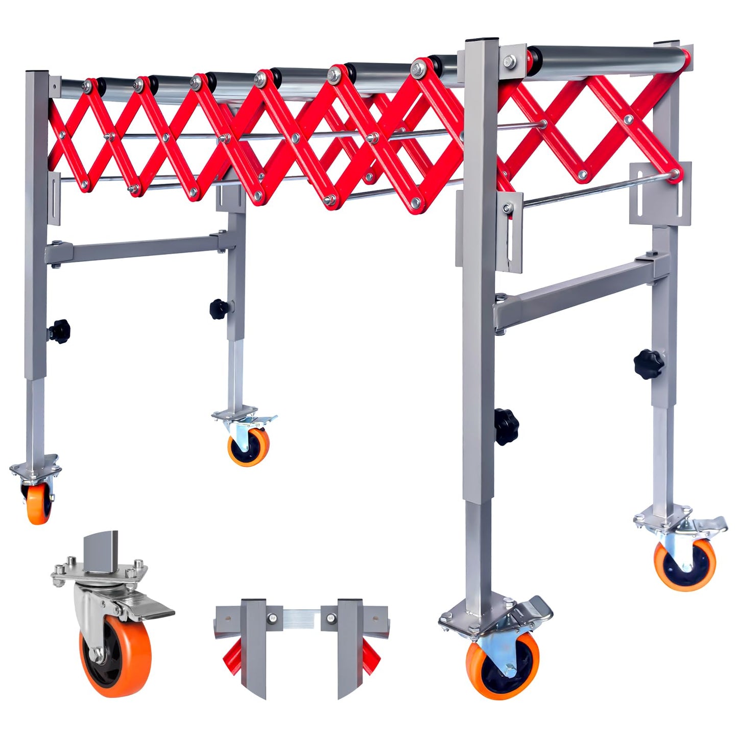 Flexible Roller Conveyor, 27.5"-50"Height Adjustable, Expandable Roller Conveyor with Skate Wheels, Infeed/Outfeed Support Roller Conveyor Belt for Factory, Warehouse