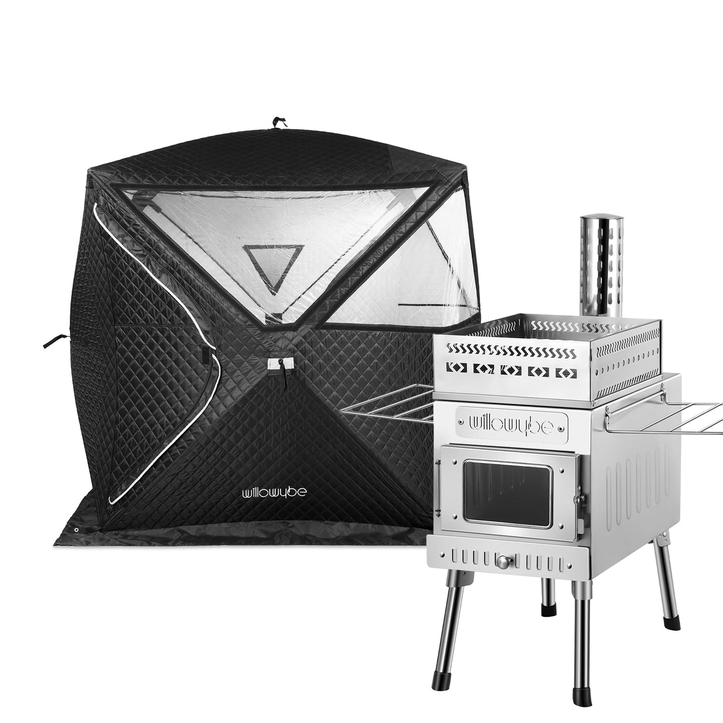 WILLOWYBE Portale Outdoor Sauna Set with Sauna Tent, Sauna Wood Stove for Dry Sauna, Cooking for Family and Friends