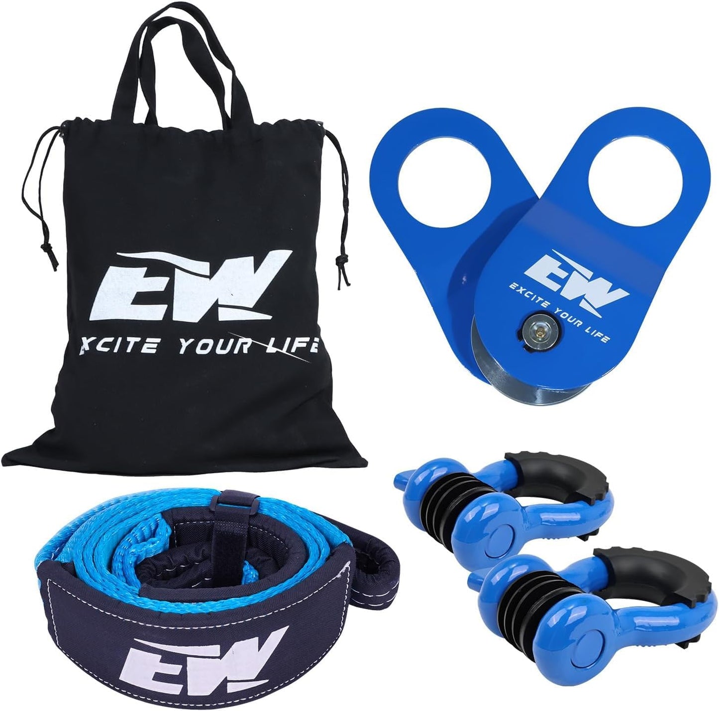 NIXFACE Offroad Recovery Kit Bundle – 10 Ton Snatch Block Pulley, Tree Saver, Soft Shackles & D-Ring Shackles