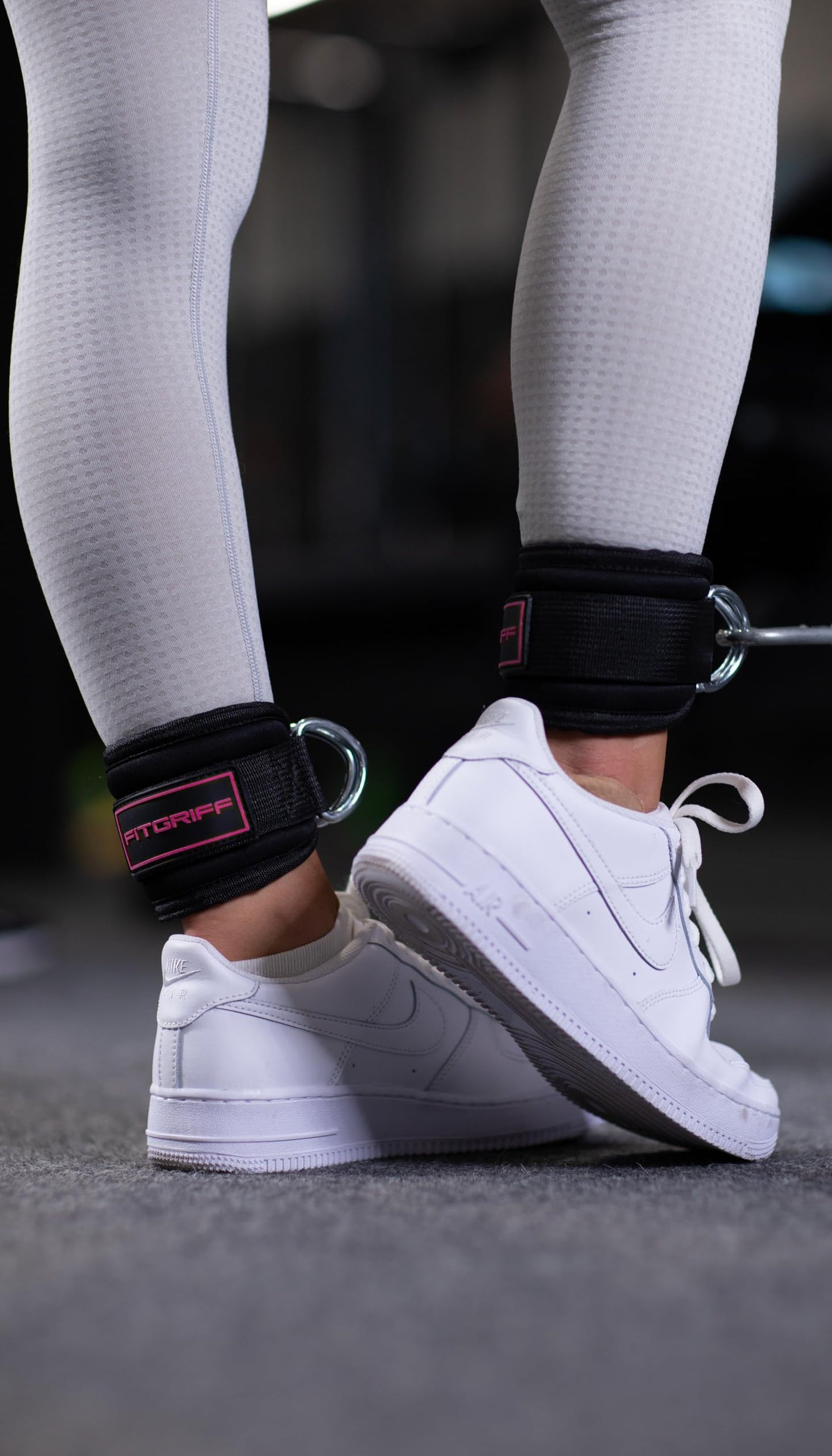 Fitgriff® Ankle Straps V3 for Cable Machine (2 Pieces) - Gym Workout Equipment - Leg Pulley Attachment, Kickback Straps (Black/Pink)