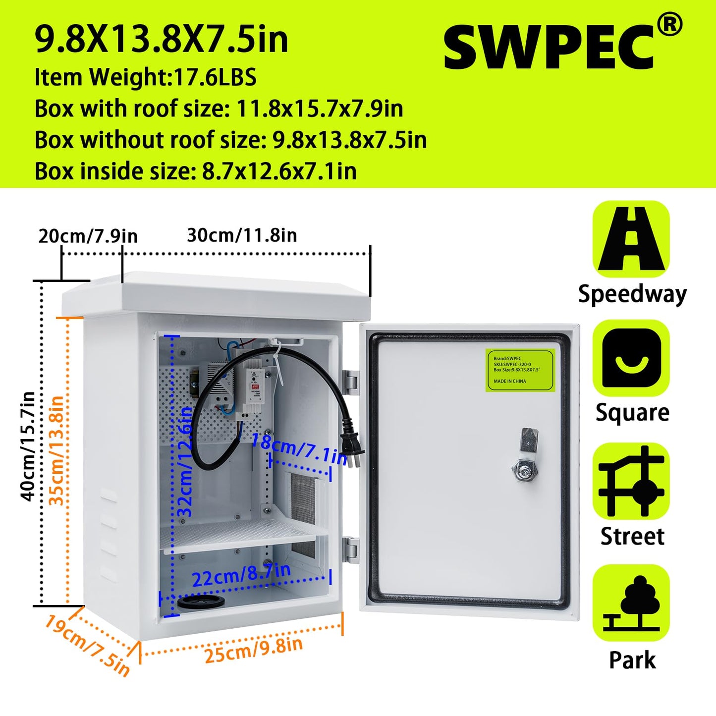 Waterproof Outdoor Electrical Junction Enclosure Nema Box with Fan & Thermostat Vented with Wall/Pole Mounting Hardware (11.8X15.7X7.9)