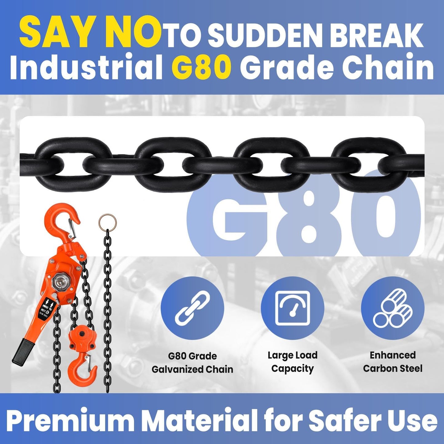 13200lbs Capacity Chain Lift, Heavy Duty G80 Steel Lever Hoist with Dual Brake System and 360° Hook, Durable Come Along for Garage and Farm (6Ton10FT)