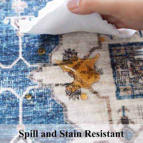 Hallway Washable Runner Rug - Vintage Soft Non-Slip Floor Mat for Entryway | 2'6''x14', Blue