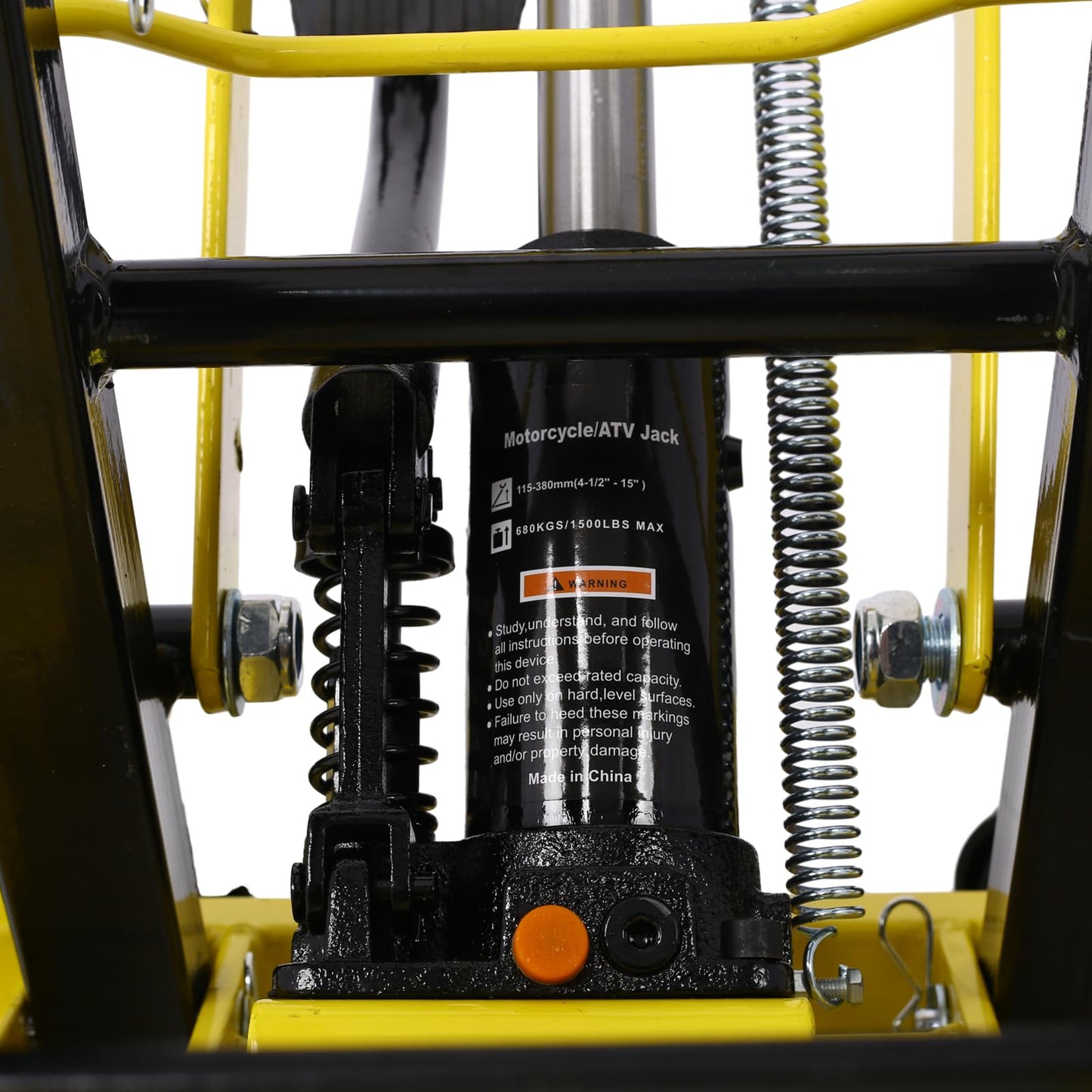SPOFLYINN Hydraulic Motorcycle Lift Jack Foot-Operated Motorcycle Lift Table with 4 Wheels 1500 LBS Capacity 4.5" - 15" Lifting Range Yellow