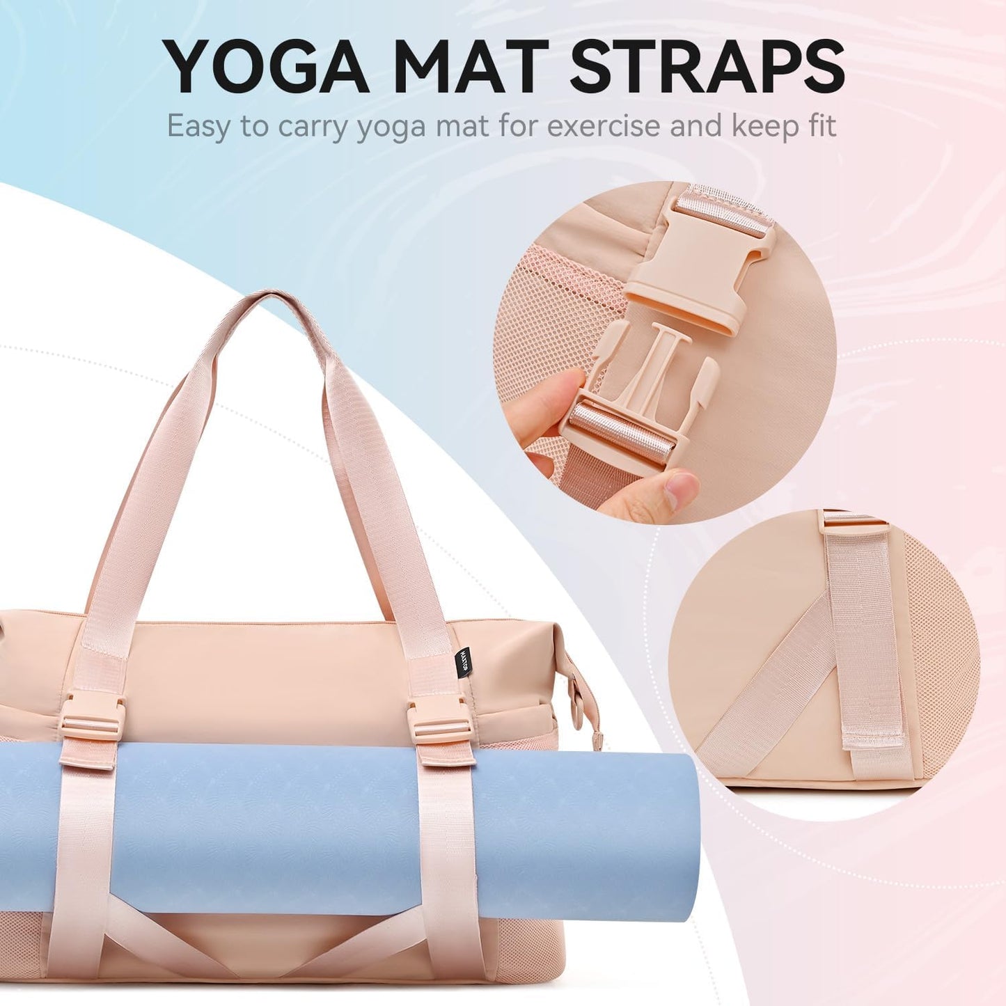 MAXTOP Gym Tote Bag for Women Pink Travel Duffle Bag with Yoga Mat Holder, Ideal for Yoga Accessories Workout Overnight Gymnastics Exercise Dance