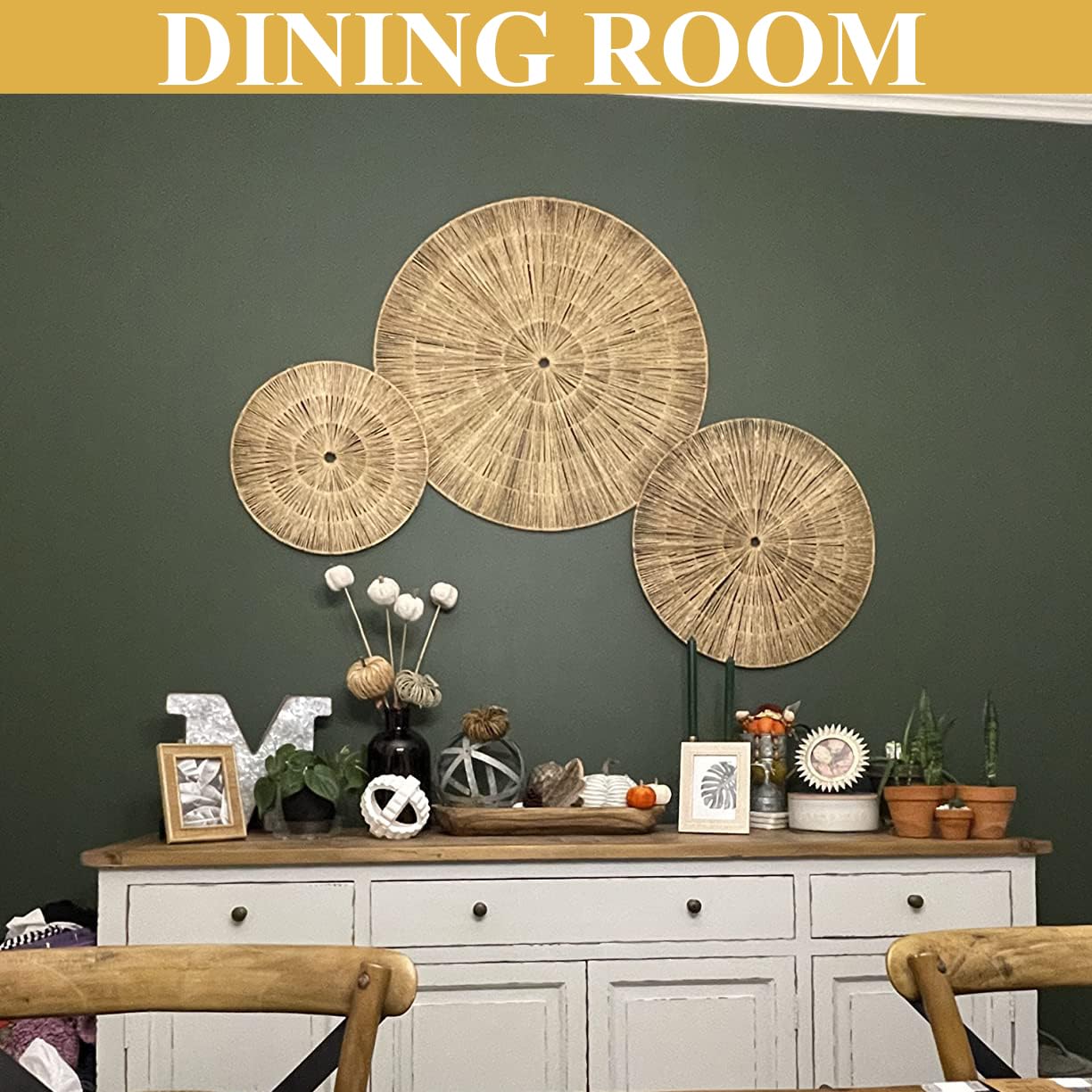 KOLWOVEN 29 Inch Wicker Wall Decor, Set of 3 Wall Basket Decor Diameter 29",23",18",Woven Wall Decor, Boho Above Bed for Bedroom, Living Room or Dining Room (Set 3)