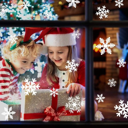 LUDILO Christmas Window Clings - 135Pcs Snowflake Static Stickers for Holiday Décor & Parties