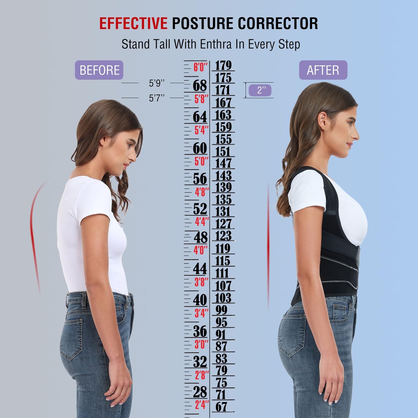 Enthra Back Brace Posture Corrector for Women and Men with Spine Vertical Alignment System, Lower Back Pain Relief, Back Straighter Instant Posture Corrector - Scoliosis (Black, Small (Waist 24"-32"))