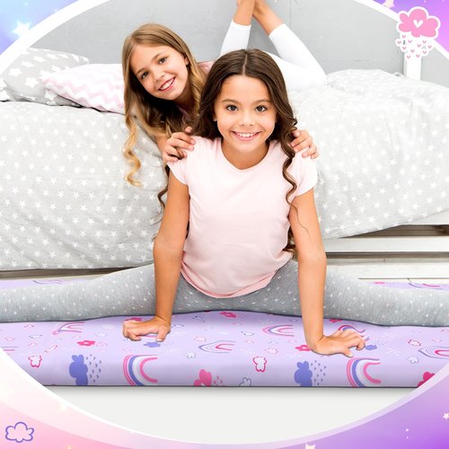 CroBlissful 2 Pcs Nap Mat Cover for Toddler Sheet 47 x 21 Inch Kids Nap Mat Covers Daycare Sewn in Flap Design Pastel Sleeping Microfiber Sheet for Girls Boy Preschool Kindergarten(Rainbow)