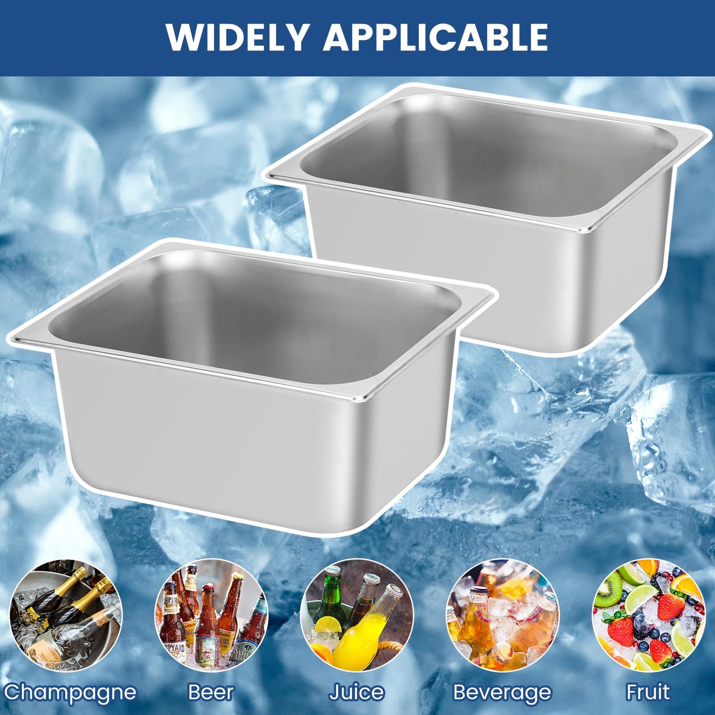 2 Pack Ice Bucket for Freezer,Freezer Ice Bin (large),Ice Buckets for Parties,Champagne Bucket,Stainless Steel Ice Bin for Freezer,Suitable for parties, picnics,and kitchen storage