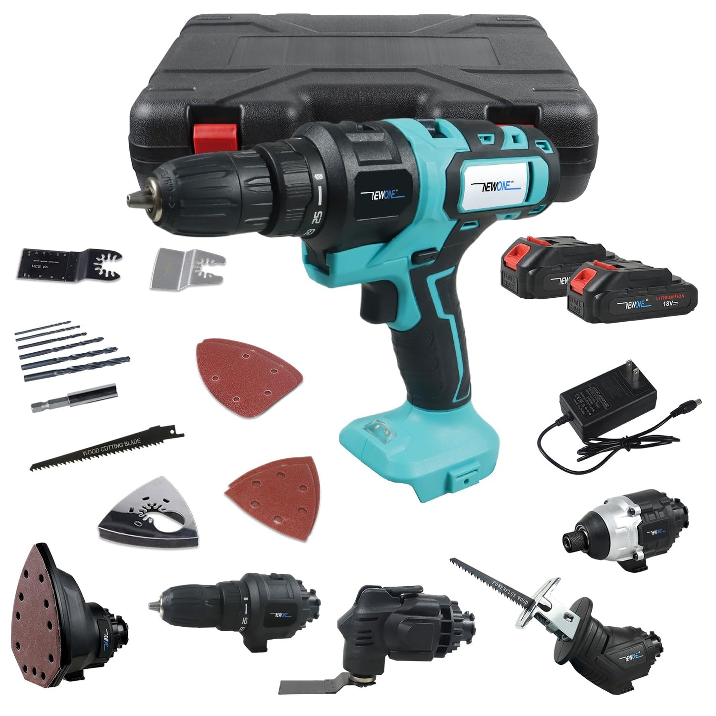 NEWONE 5-Tool Cordless Tool Combo Kit Compatible with Maki-ta 18V Battery,Tool Set with Drill, Reciprocating Saw, Driver, Oscillating Tool, Sander with Accessories, 2.0Ah Lithium Battery and Charger