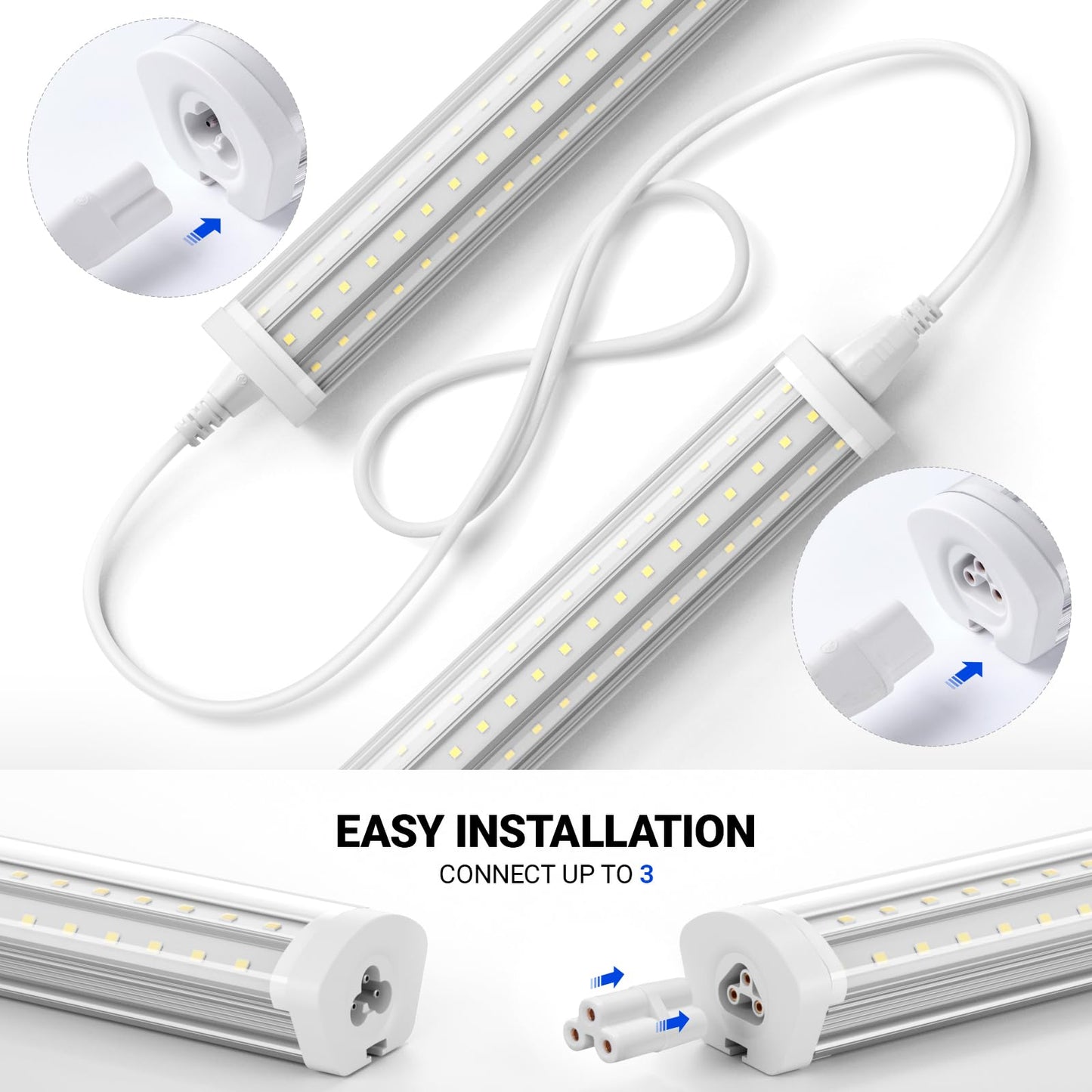 Barrina 8FT LED Shop Light, 140W 17000LM 5000K, U-Shaped 3 Rows LED Garage Lights, Linkable, Hanging & Flush Mount, 8 Foot Commercial LED Shop Lights for Garage, Workshop, Kitchen, 10 Packs, Silver