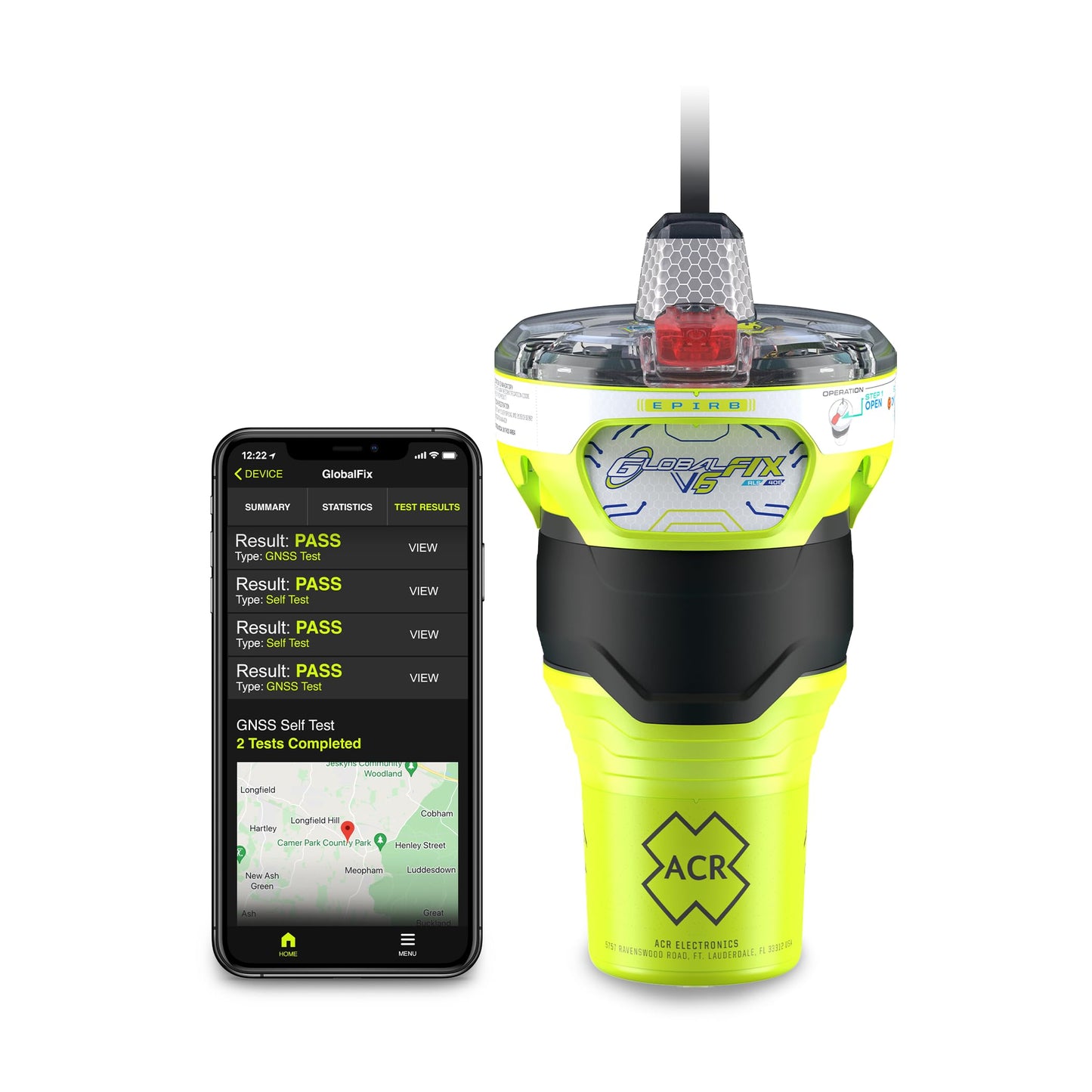 ACR GlobalFix V6 EPIRB with RapidDitch Express Bag - 2343.1: Reliable Emergency Beacon with Quick-Release Bag for Fast Deployment in Critical situations.