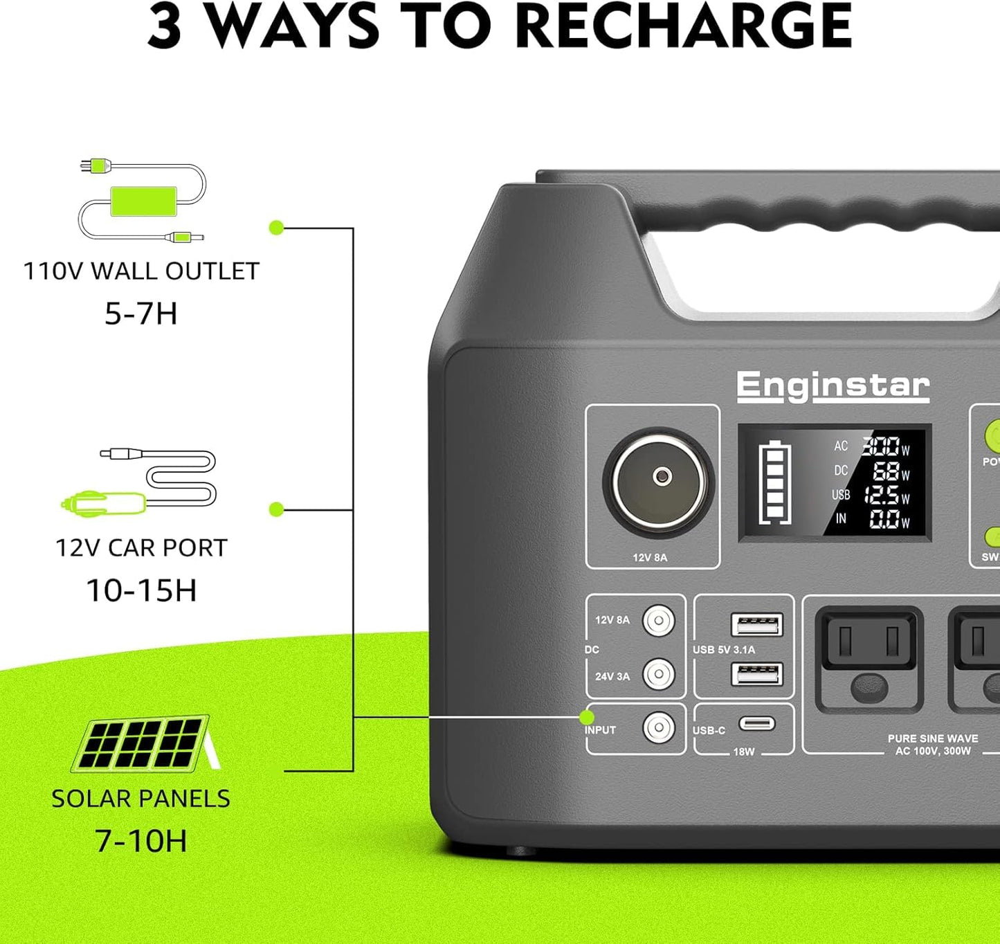 Solar Generator, 296Wh Portable Power Station,110V Pure Sine Wave, 80000mAh Backup Battery Power Supply for CPAP Outdoor Camping, Traveling, and Emergencies