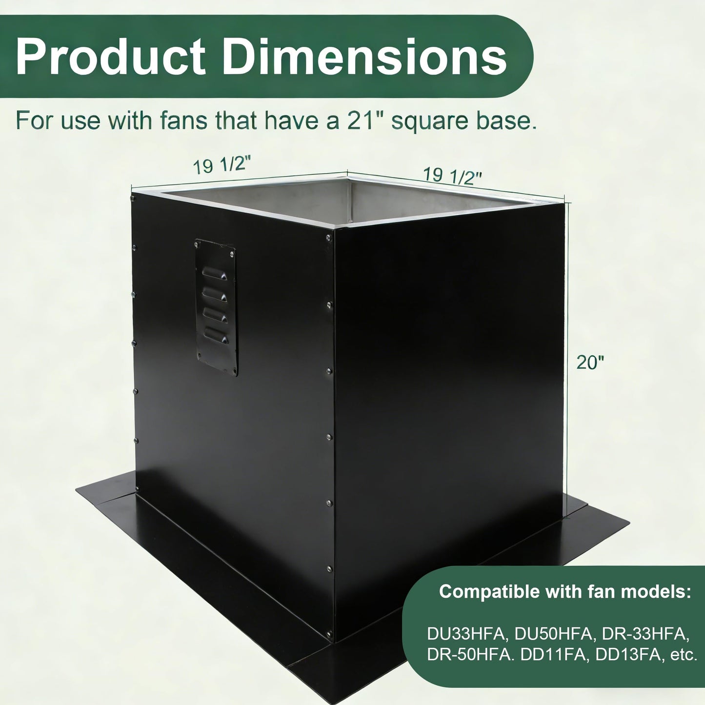 Roof Curb for Exhaust Fan, 19.5" Square x 20" High Flat Roof Curb, 18 Gauge Galvanized Steel, Heavy-duty Support for Roof-mounted Fans, with Vent Slots (Black Galvanized Steel, 19.5" x 19.5" x 20")