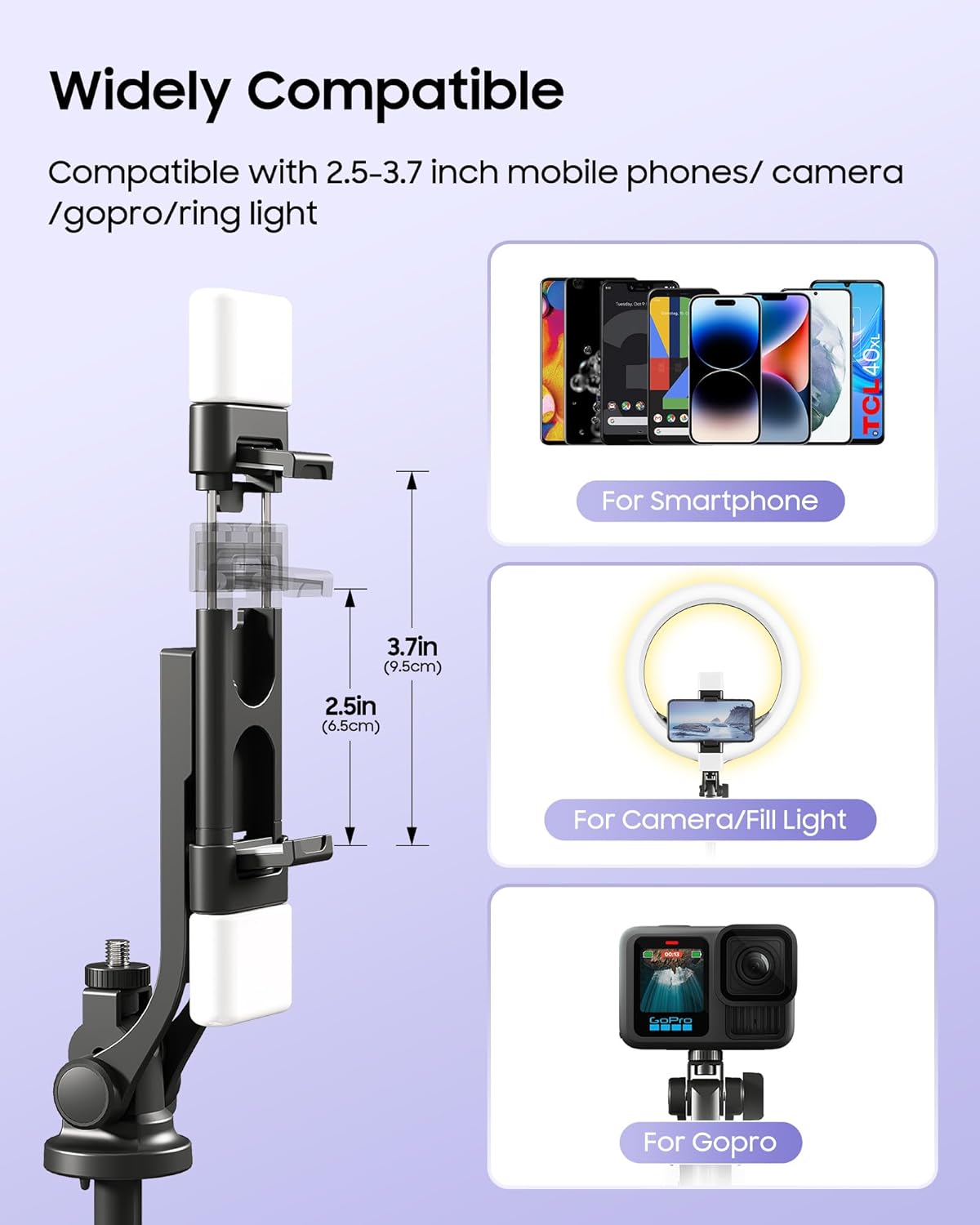 ACKIMA 53'' 4-Leg 2 Selfie Stick Tripod with Light, Enhanced Cell Phone Stand Camera Tripod with Rechargeable Wireless