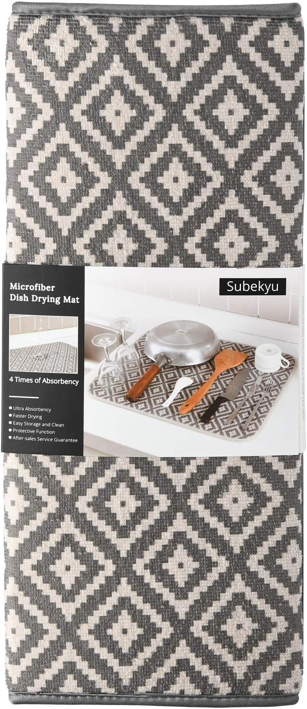 Subekyu Dish Drying Mat - Ultra Absorbent Microfiber Drainer Mats | 2 Pack, 19.2 x 15.8 Inch (Rhombus)