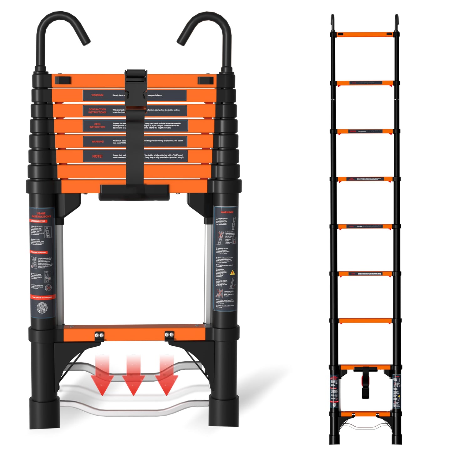 AOPENG Telescoping Ladder,8.5FT Quick Folding Aluminum Extension Ladder for RV/Home/Outdoor, 330lbs Max Load