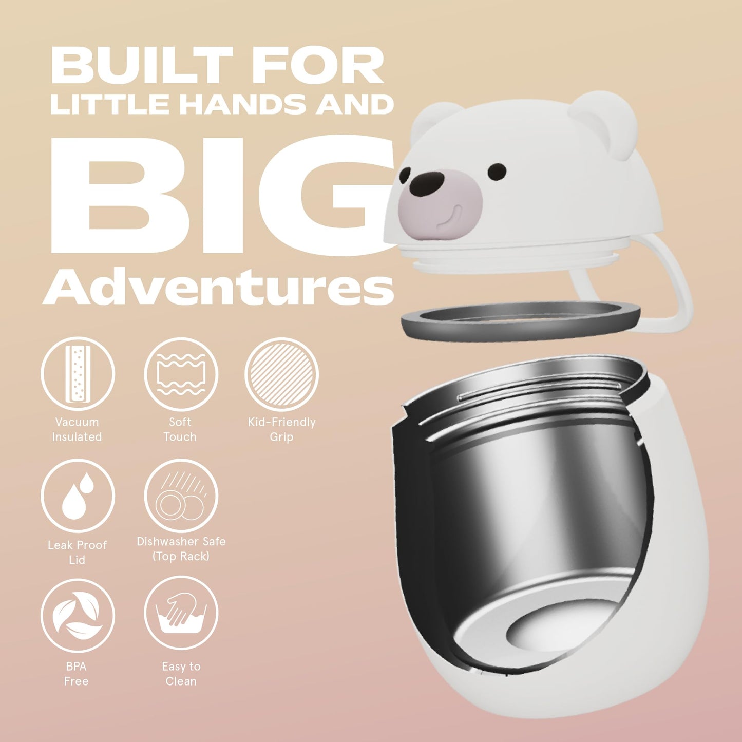asobu Bestie Foodie Kids Insulated Food Jar – Cute Character Lunch Container for Children, BPA-Free Stainless Steel, Leakproof & Vacuum Sealed, Keeps Food Hot or Cold, Easy to Clean, 16oz