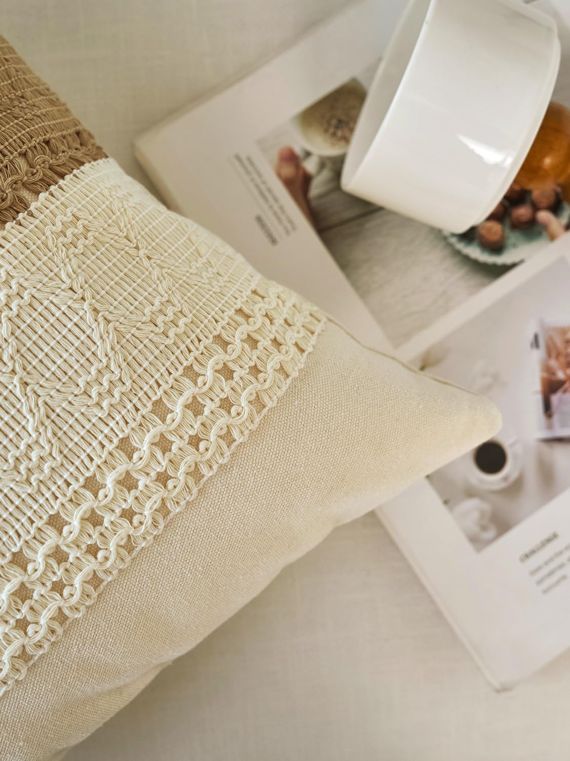 TASJZJZXS Set of 2 Tan Boho Throw Pillow Covers 20x20 Inch, Soft Farmhouse Decorative Couch Pillow Cases Cushion Covers for Living Room Bedroom Couch Bed Sofa Chair Home Decor