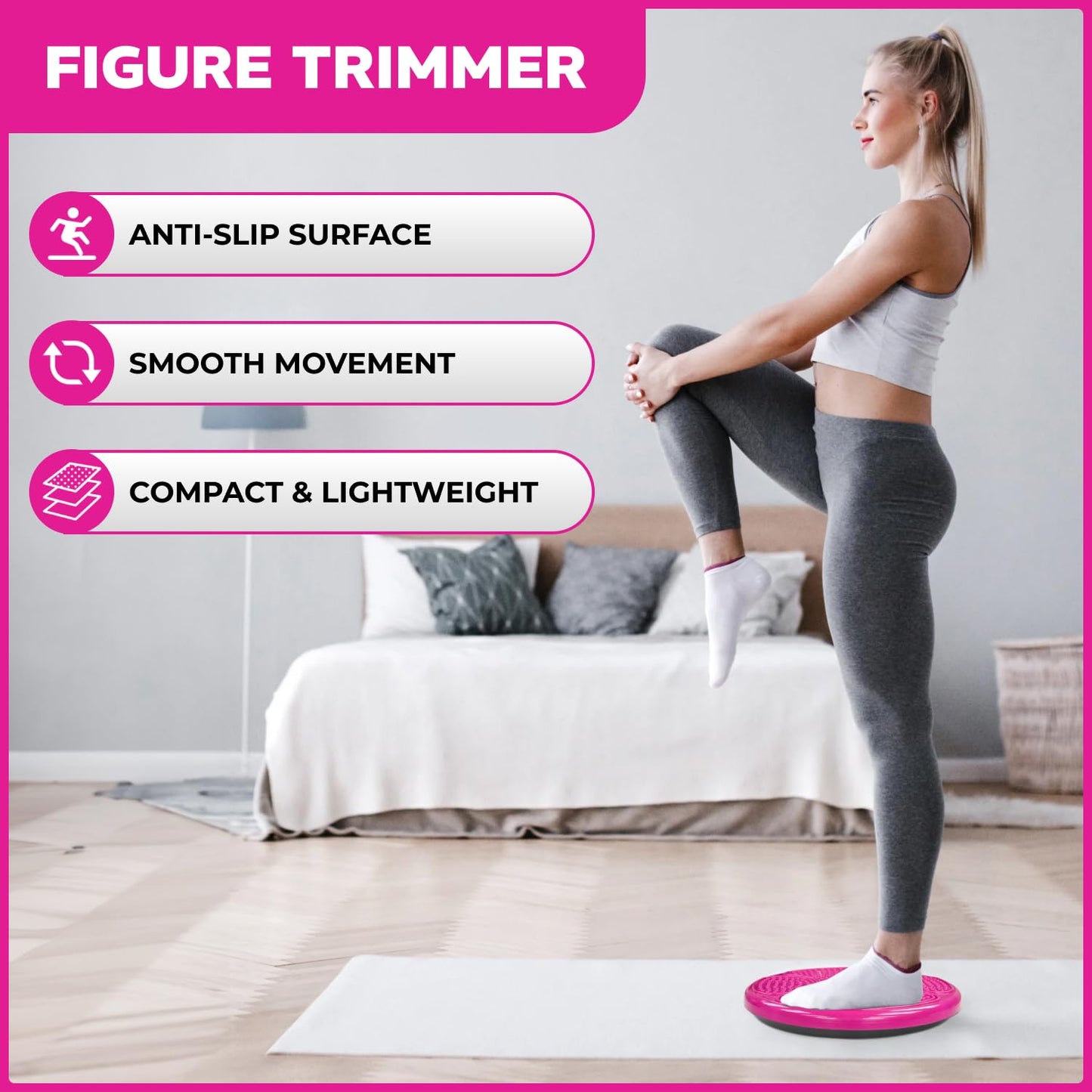 Figure Trimmer XL Core Ab Twister Board for Exercise 14 inch Large Waist Twisting Twist Disc for Slimming and Strengthening Abdominal & Stomach Exercise Equipment, Pink