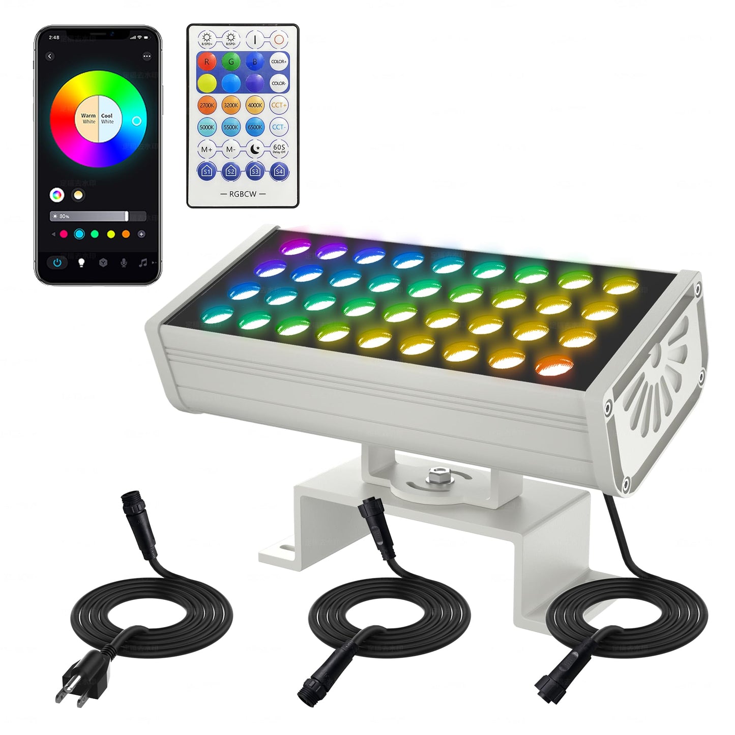 Jabbatek Party Lights Outdoor Smart Flood Light, 180W RGBCW Color Changing LED, 2700–6500K Tunable White, WiFi App & Voice Control, 50 Scenes, 1–100% Dimmable, IP65 Linkable Wall Washer Lights