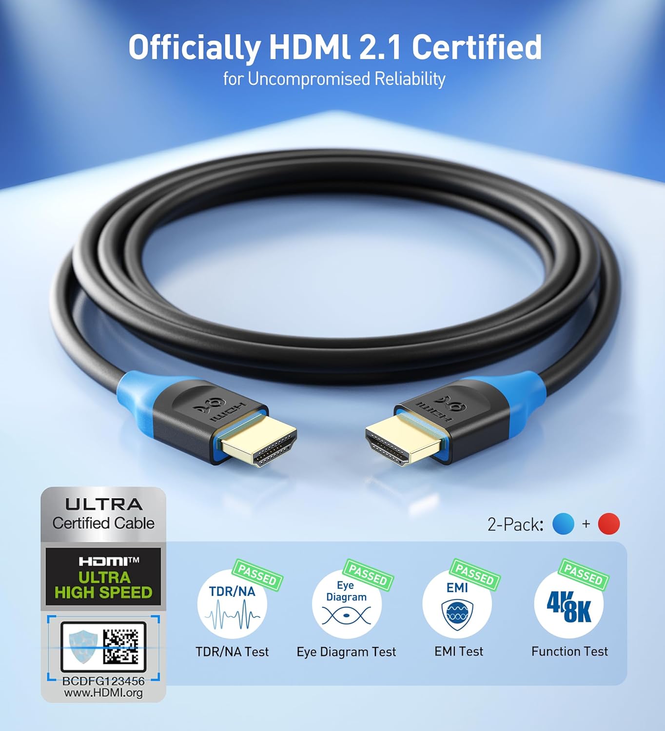 2-Pack 48Gbps 8K 9.8 3m 8K@60Hz, 4K@240Hz PS5, RTX3080/3090, 6800/6900, Cable Matters [Ultra High Speed HDMI Certified]