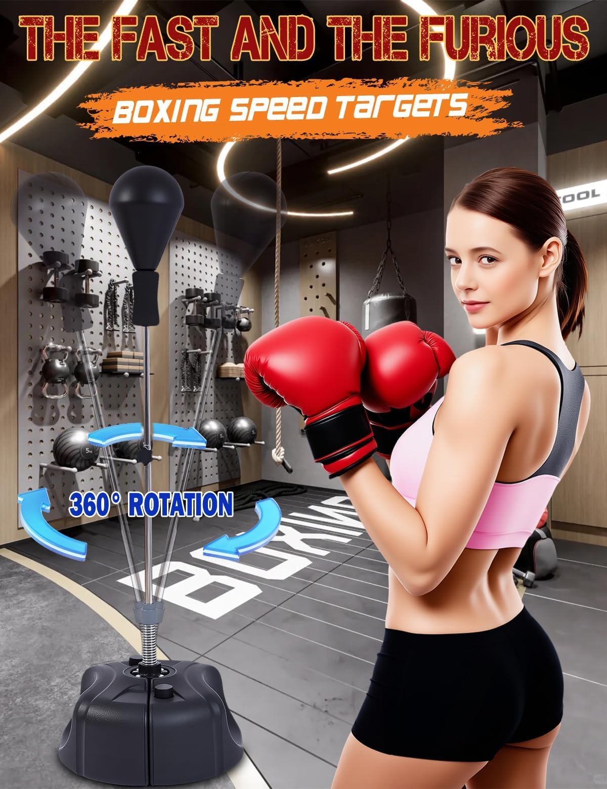 Punching Bag with Stand, Boxing Bag for Teens & Adults -Improves Speed, Reflexes and Endurance - Height Adjustable for Training, Boxing Equipment, Stress Relief and Fitness Speed Bag