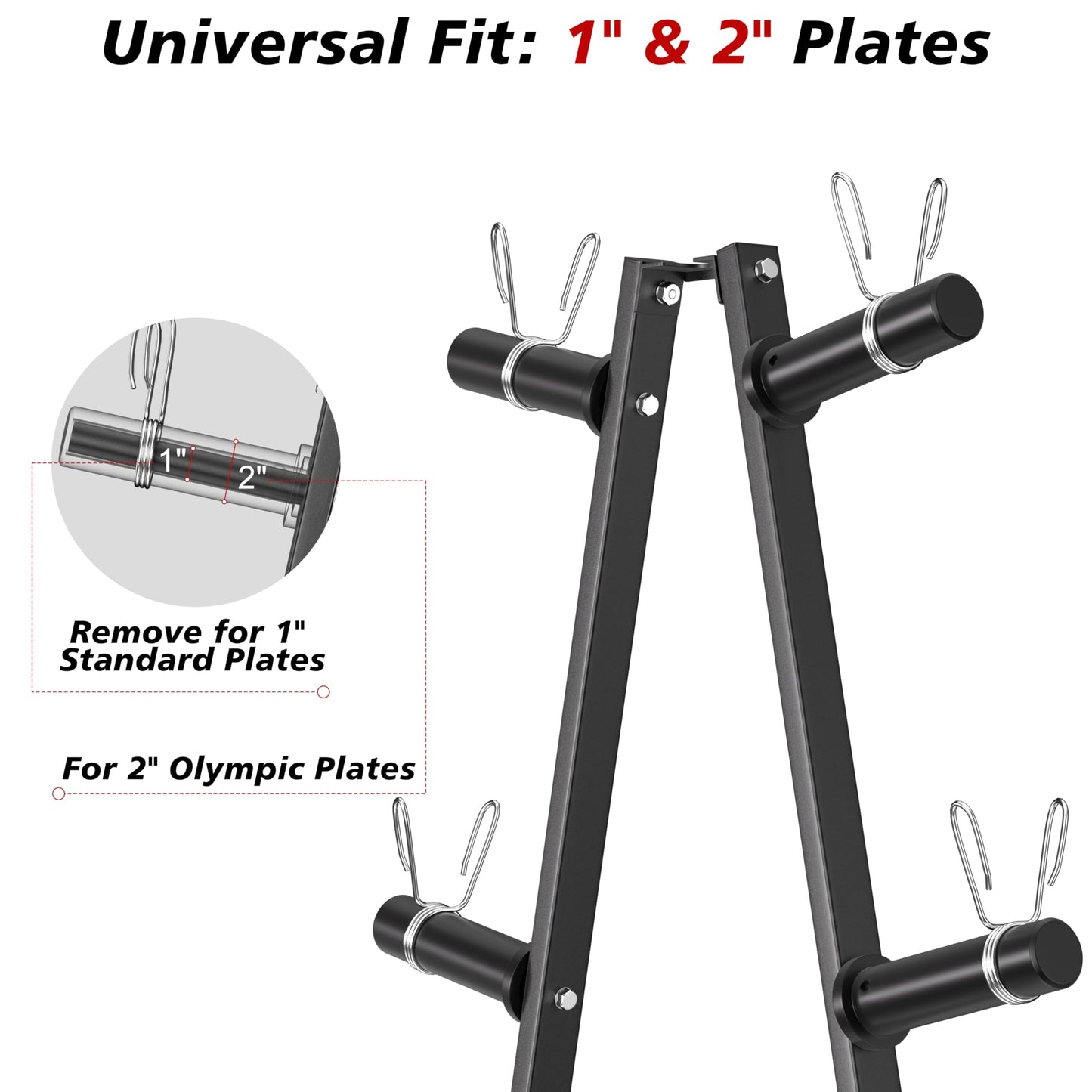 CHICAURA Weight Plate Tree, Universal 1" & 2" Olympic Weight Rack for Plates, A-Frame Bumper Plate Storage with Barbell Holder, 560 LBS Weight Holder Stand for Home Gym