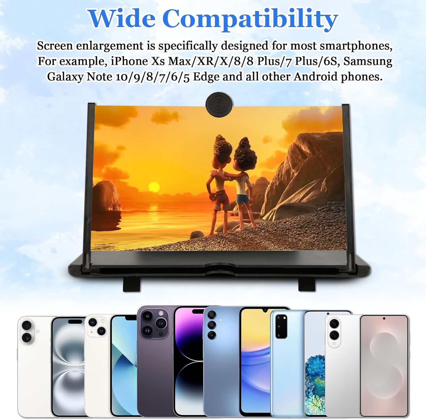 14" 3D 14inch) Screen Amplifier for Cell Phone, HD Amplifier Projector Horizontal Screen Enlarger for Movies, Videos