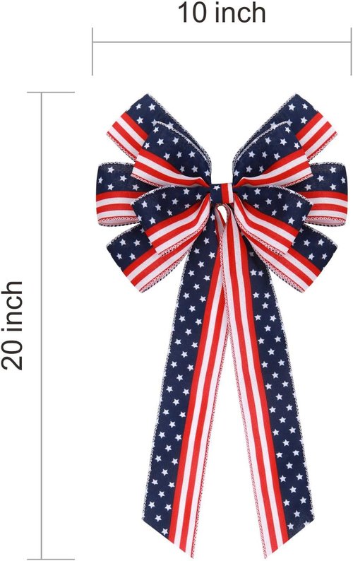 Meseey Extra Large Patriotic Bows - Waterproof American Flag Wreath Decor | 4th of July Red, White & Blue