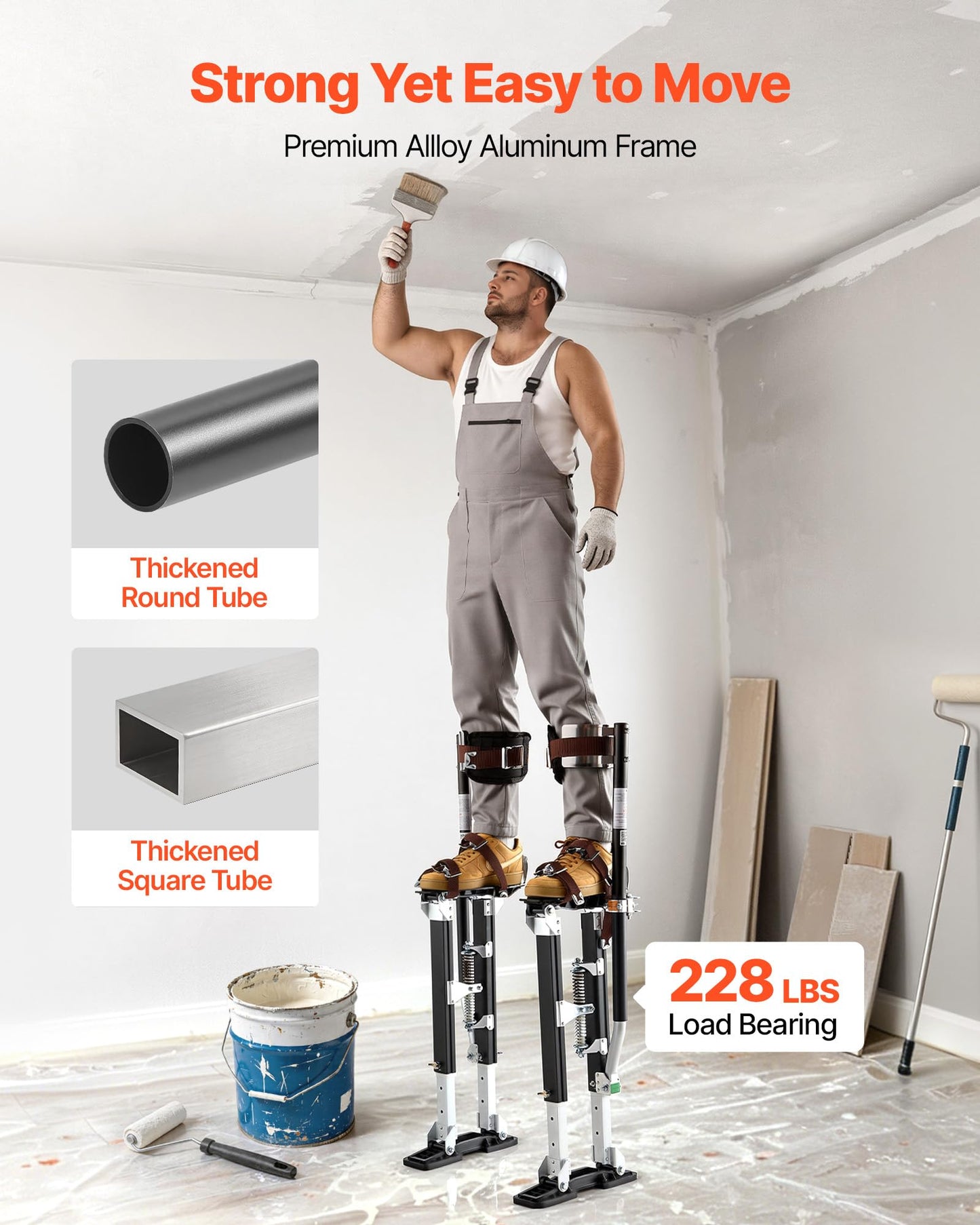 VEVOR Drywall Stilts, 19.1–31.1 in Adjustable Aluminum Painter Stilts, 228 lbs Load Capacity, Non-Slip Rubber Feet, Dual Spring Shock Absorption, Comfortable Leg Straps for Painting, Decoration, Black