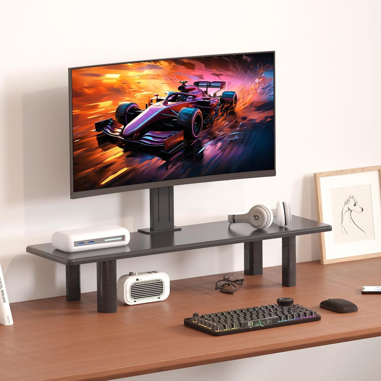 32.28Inch 2 suptek Dual Monitor Stand Riser, Large Monitor Stands for Monitors, Computer Monitor Stand, Wooden Desktop