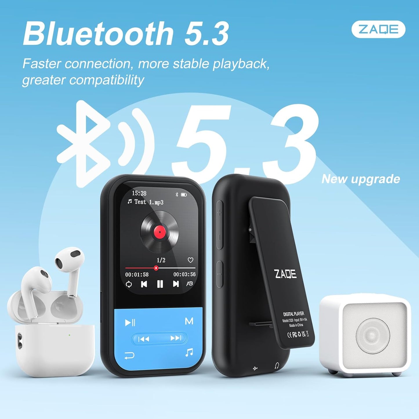 ZAQE 128GB MP3 MP3 5.3, Player - Clip Player with Bluetooth Portable Music Player with FM Radio, Voice Recorder