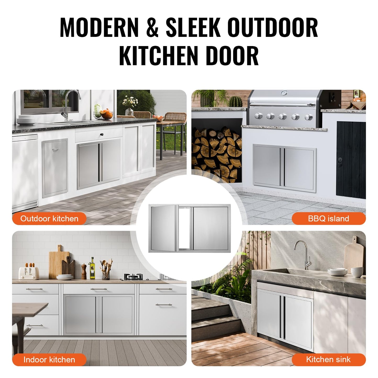 VEVOR BBQ Access Door, 36W x 21H Inch Double Outdoor Kitchen, Stainless Steel Flush Mount, Wall Vertical With Recessed Handles, for BBQ Island, Grilling Station, Outside Cabinet