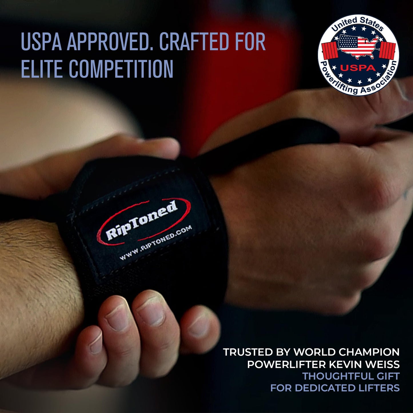 Rip Toned Wrist Wraps for Weightlifting – USPA & USAPL Approved 18" Wrist Straps for Powerlifting – Adjustable, Durable Gym Wraps with Thumb Loop – Quality Support for Men & Women – Black Stiff