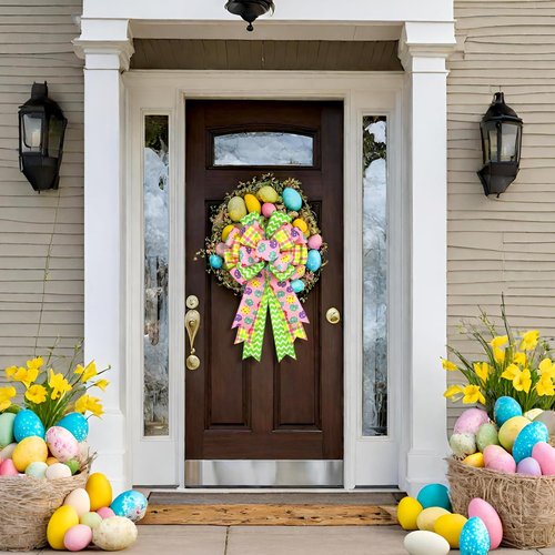 Montekin Large Easter Bows - 20x11 Inch Pre-Tied Wired Ribbon Bows for Wreaths & Tree Toppers | Yellow, 2 Pack