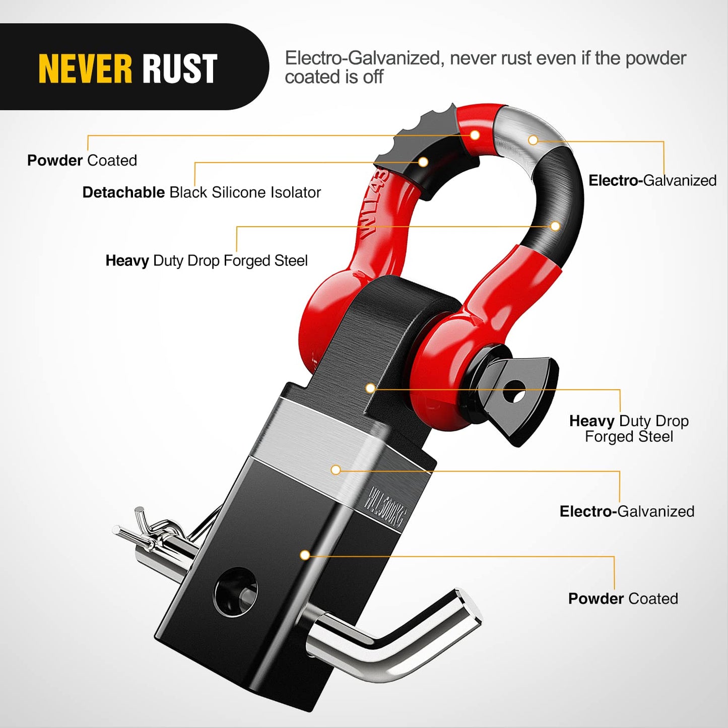 Nilight Shackle Hitch Receiver 2Inch 45000 LBs Breaking Strength 3/4" D Ring Shackle w/Trailer Hitch Pin Heavy Duty Solid Recovery Towing Kit for Trucks Jeeps Off-Road