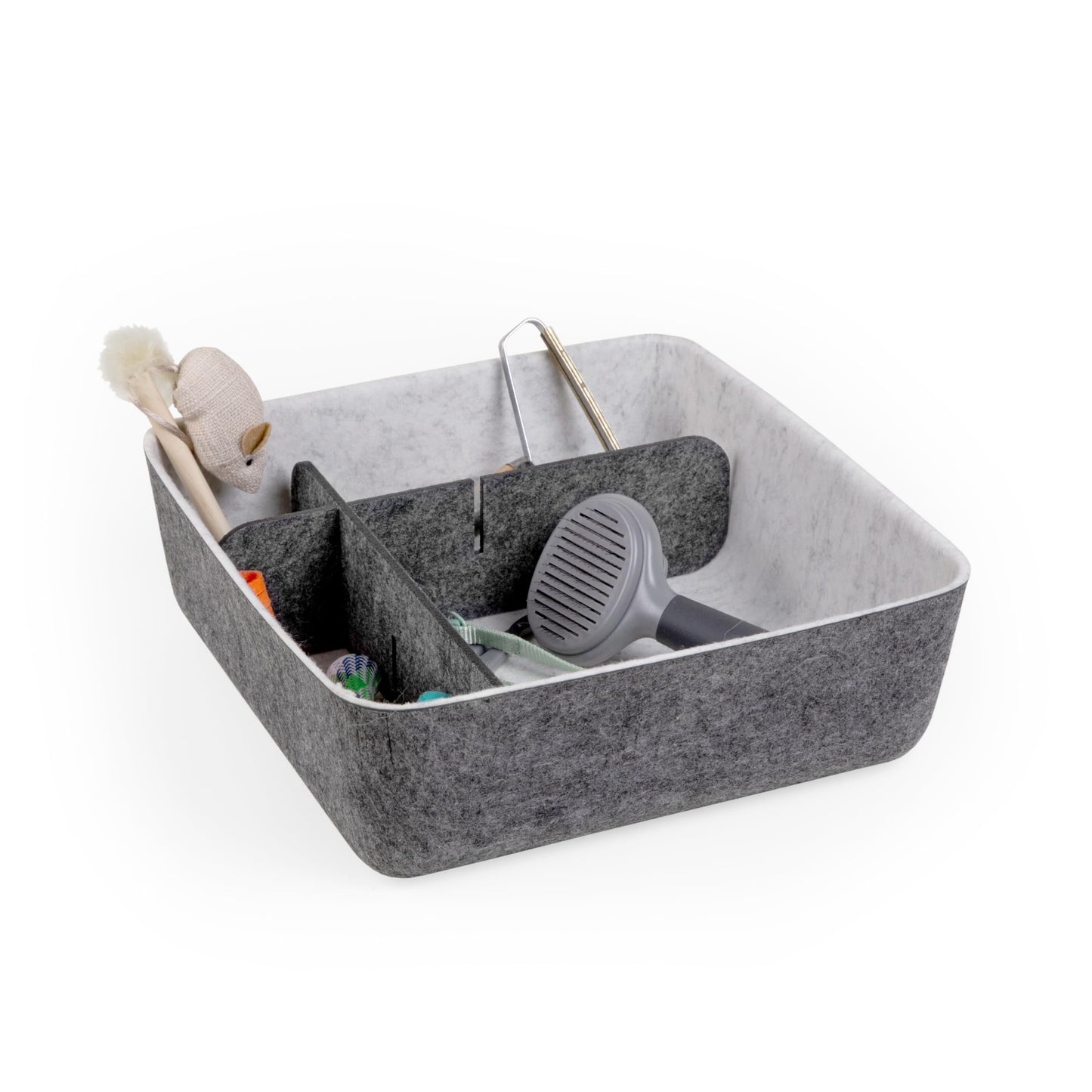 Three by Three Seattle felt·like·it!™ Small Cubby Storage Bin Set of 3 with Dividers – Eco-Friendly Recycled Felt Bins for Home & Office Organization, Charcoal