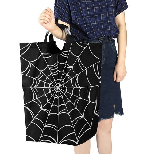 50L Laundry Basket Halloween Spider Foldable Laundry Hamper with Padded Handles Waterproof Durable Clothes Hamper Storage Basket for Clothes Organizer